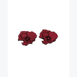Boucles d’oreilles puces en cuir rouge coquelicot gravé au laser – acier inox hypoallergénique