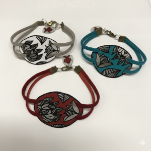 Bracelet dessiné sur polycarbonate motifs feuilles ou corail rouge