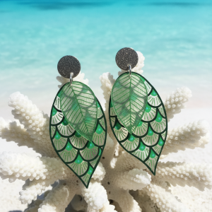 Boucles d'oreilles feuilles grand modèle motif écailles