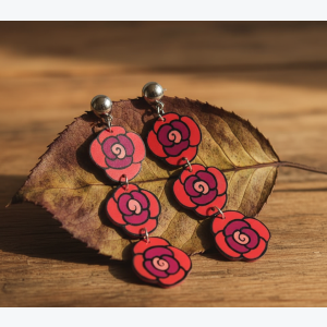 Boucles d'oreilles trois roses longues
