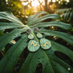 Boucles d'oreilles galet motif feuilles