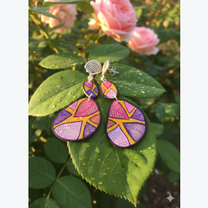 Boucles d'oreilles galet motif feuilles