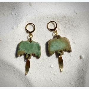 Boucles d’oreilles oiseaux en porcelaine émail vert antique