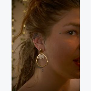 Boucles d’oreilles colombes en porcelaine et cercle en acier dépoli