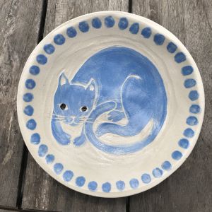 Chat - Coupelle en grès céramique décorée à la main pièce unique