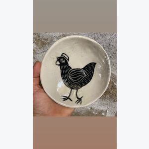 Poule - Coupelle en grès céramique décorée à la main pièce unique