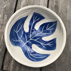 Feuilles et Fleurs - Coupelle en grès céramique décorée à la main pièce unique