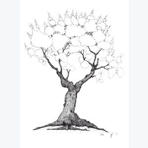 Reproduction d'art d'un dessin original d'un arbre feuillage nuage