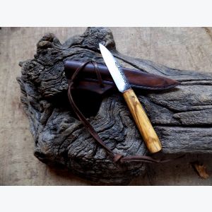 Petit Couteau droit en Buis et Cuivre, Lame gravée