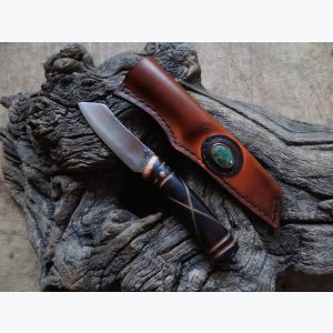 Couteau droit en Chêne Vert et Cuivre, Lame sandwich.