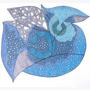 Coeur bleu, dessin au stylo