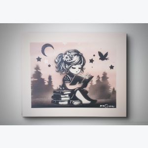 "Lecture lunaire"- tableau à l'aérosol