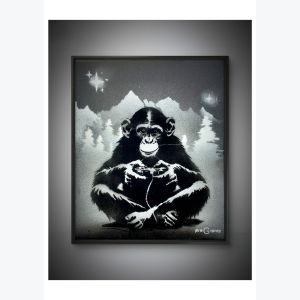 "Loin du vrai monde"- tableau fait à l'aérosol - fait main - série noire et blanc