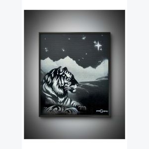 "Gardien des hauteurs" - Tableau fait à l'aérosol - fait main - série noire et blanc