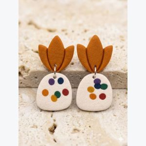Boucles d'oreilles CHARLOTTE – Pendantes originales pois multicolores – Bijoux légers texture tissu argile polymère inox – Fait main France
