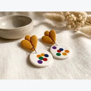 Boucles d'oreilles CÉLESTE – Motifs petits pois – Bijoux légers texture tissu argile polymère et inox – Fait main France – Collection Circus