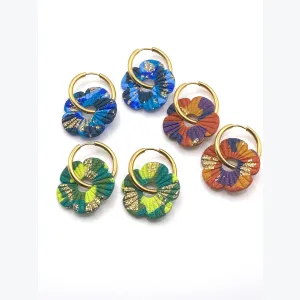 Boucles d’oreilles FLORE collection LES FESTIVES , acier inoxydable, création artisanale，fait main en France en Ardèche