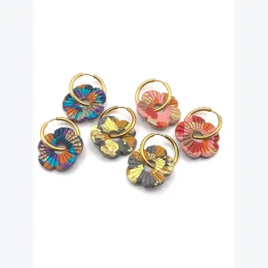 Boucles d’oreilles FLORE collection LES FESTIVES , acier inoxydable, création artisanale，fait main en France en Ardèche