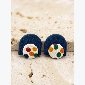 Boucles d'oreilles originales à pois en argile polymère | Puces légères effet tissu | Bijou créateur fait main acier inoxydable