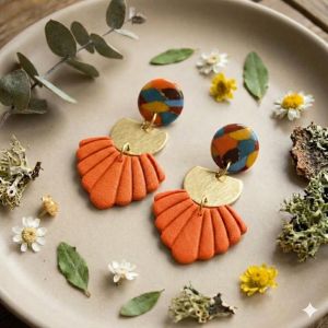 Boucles d'oreilles en Argile Polymère | Bijou Fait Main Ardèche, Résine plaqué or, Collection Printemps