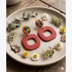 Boucles d'oreilles en Argile Polymère | Bijou Fait Main Ardèche, Résine plaqué or, Collection Printemps modèle Paulette