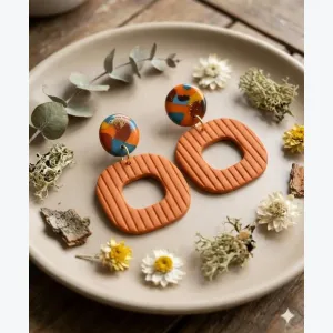 Boucles d'oreilles en Argile Polymère | Bijou Fait Main Ardèche, Résine plaqué or, Collection Printemps modèle Paulette