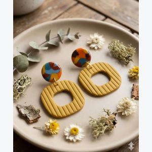 Boucles d'oreilles en Argile Polymère | Bijou Fait Main Ardèche, Résine plaqué or, Collection Printemps modèle Paulette