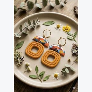 Boucles d'oreilles en Argile Polymère | Bijou Fait Main Ardèche, Résine plaqué or, Collection Printemps modèle Paule