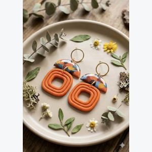 Boucles d'oreilles en Argile Polymère | Bijou Fait Main Ardèche, Résine plaqué or, Collection Printemps modèle Paule