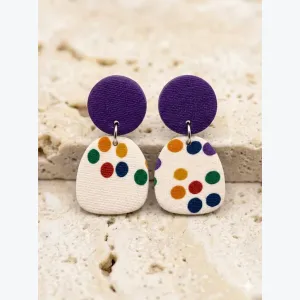 Boucles d'oreilles légères argile polymère, Bijou texture tissu acier inoxydable, Cadeau femme original pois multicolores