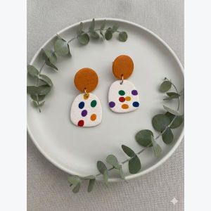 Boucles d'oreilles légères argile polymère, Bijou texture tissu acier inoxydable, Cadeau femme original pois multicolores