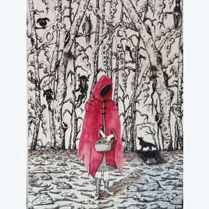Dessin aquarelles et feutres "le petit chaperon rouge" - original