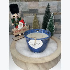 Bougie artisanale bleue, parfumée senteur monoï