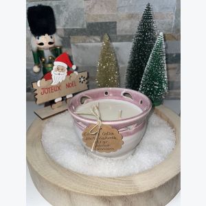 Bougie artisanale rose, parfumée senteur abricot romarin