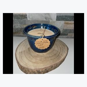 Bougie artisanale bleue, parfumée senteur cosy