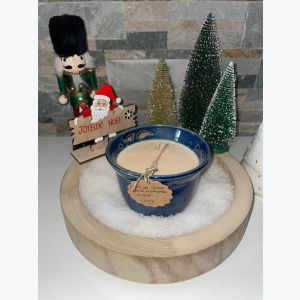 Bougie artisanale bleue, parfumée senteur cosy