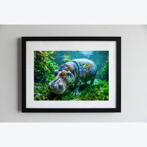 Photo encadrée d'un hippopotame sous l'eau