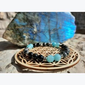 Bracelet en labradorite, amazonite et obsidienne