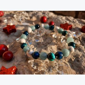 Bracelet en aigue marine, howlite et oeil de tigre bleu
