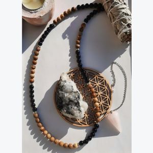 Collier en pierre naturelle de jaspe paysage et obsidienne