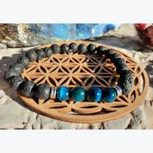 Bracelet en oeil de tigre bleu et lave