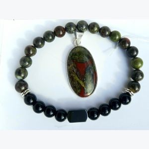 Bracelet en oeil de sang de dragon, obsidienne et hematite