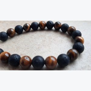 Bracelet en oeil de tigre et pierres de lave