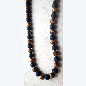 Collier en pierre naturelle en oeil de tigre et pierre de lave