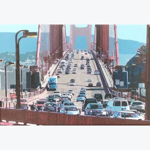 Trafic sur le Golden Gate  Bridge - hyperréalisme - peinture acrylique - 2022