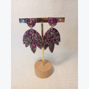 Boucles d’oreilles pendantes – Feuilles pailletées multicolores