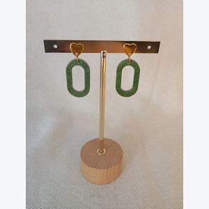 Boucles d'oreilles puce coeur et pampille résine ovale