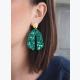 Boucles d'oreilles pendantes vert émeraude pailleté